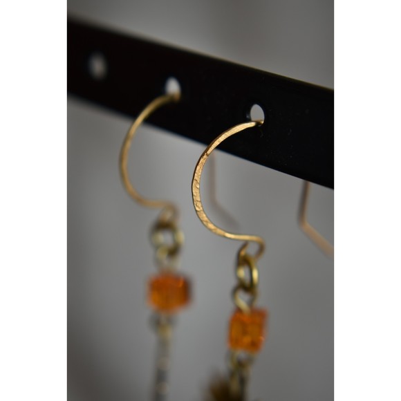 Fun Gold Plated Sun Charm and Orange Crystal Earrings NWOT - Picture 3 of 3